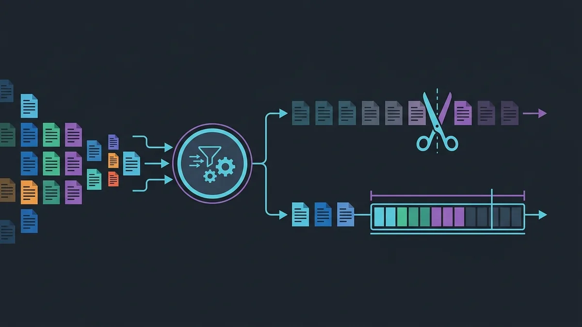 Ilustração vetorial esquemática mostrando o fluxo de processamento, rotação e limpeza automatizada de arquivos de log do sistema.