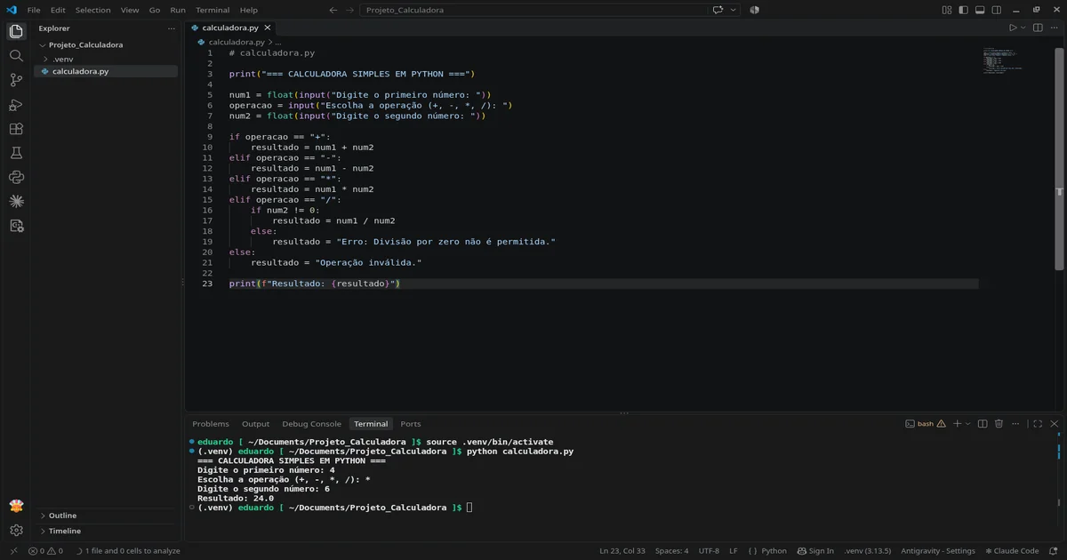 Foto do meu editor de código Vscode